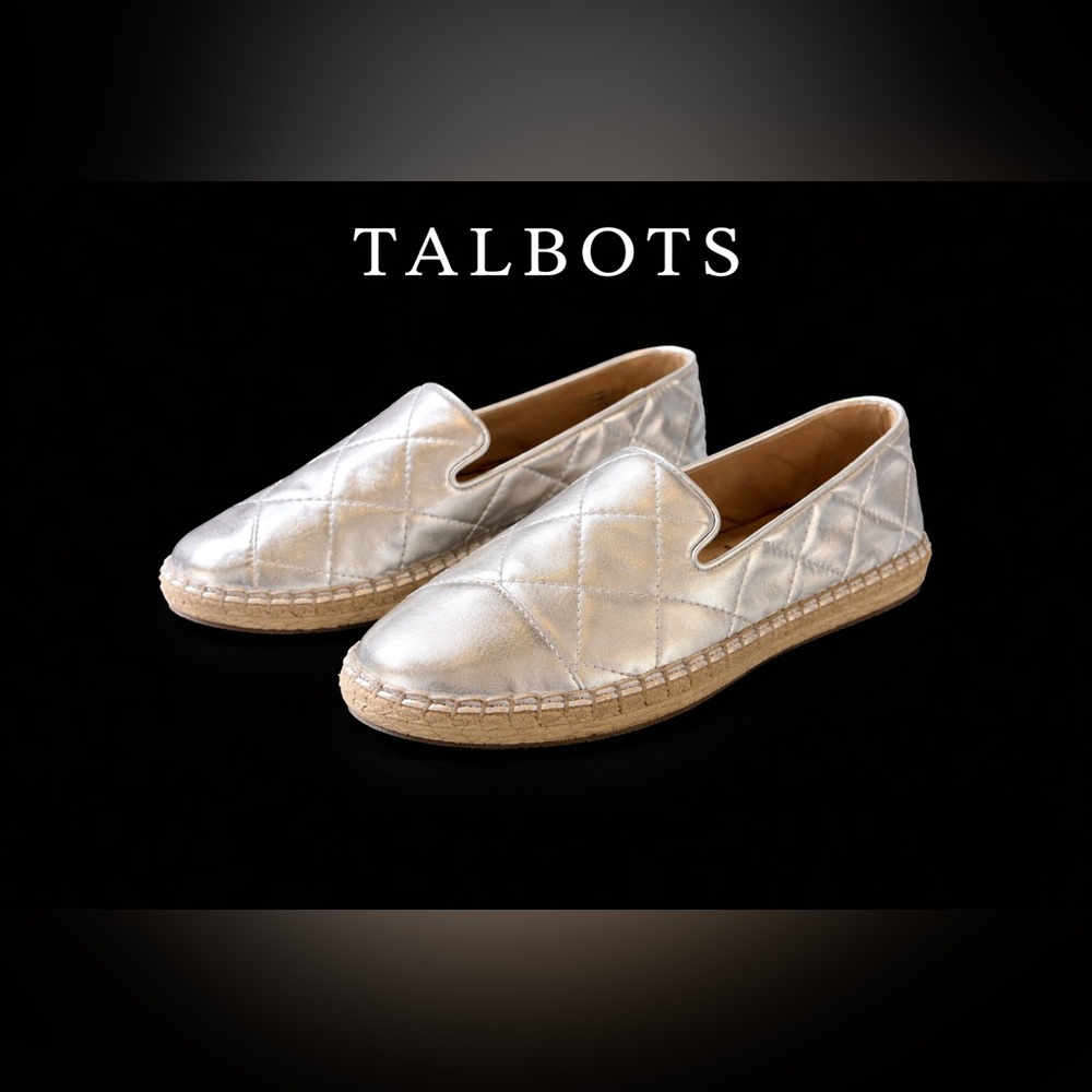 Talbots Silver Quilted Espadrille Slip-Ons New